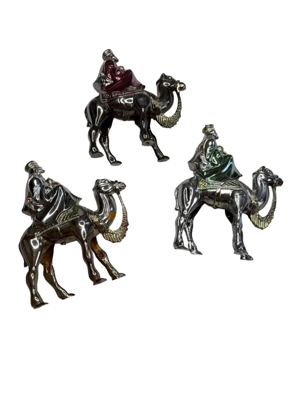 Vintage Bradford Three Wise Men Kings Camels Silver Plastic Christmas Ornaments